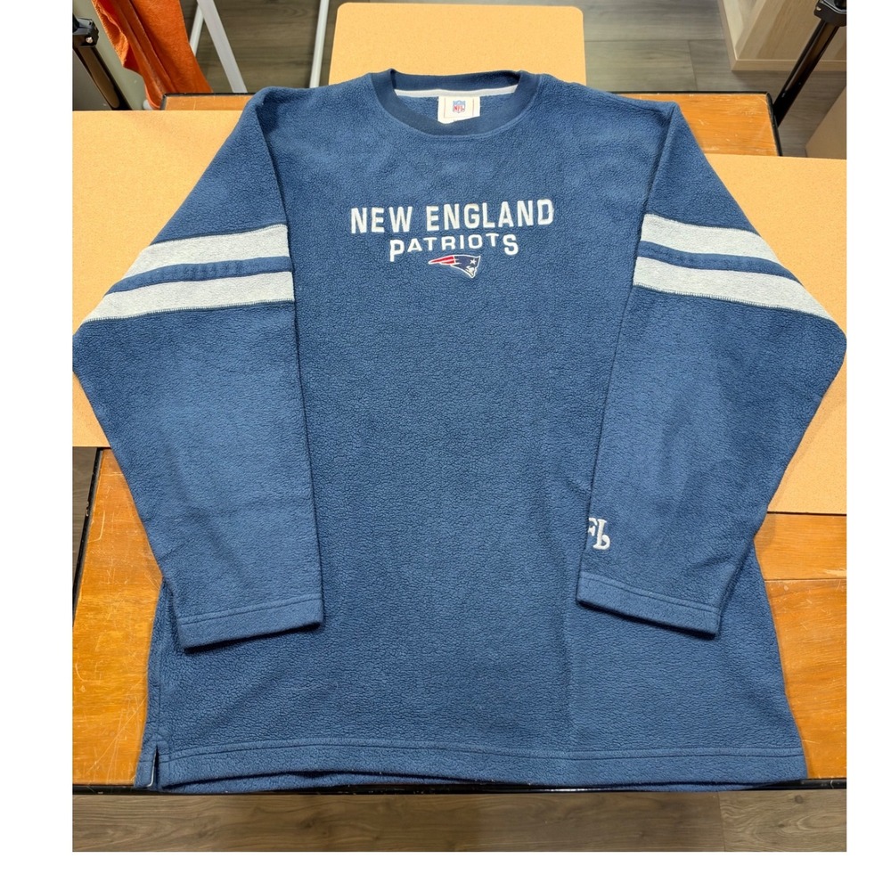 NFL New England Patriots Fleece Pullover Mens Large Blue Excellent Embroidered